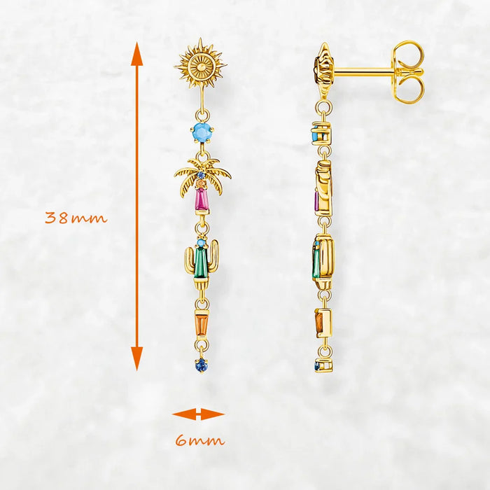 925 Sterling Silver Boho Sun Palm Tree Earrings Colourful Drop Jewelry For Women