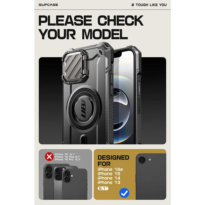 For Iphone 16E / 15 / 14 / 13 6.1 Inch Ub Mag Xt Heavy Duty Magnetic Phone Case With Camera Protector & Built-In Kickstand