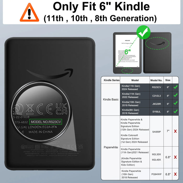 For 6 Inch Kindle 11Th Generation 2024 / 2022 Release / 10Th / 8Th Gen 2019 / 2016 Ultra Lightweight Pu Shell Case