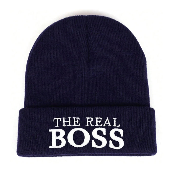 Unisex The Real Boss Embroidered Beanie Hat Autumn Winter Warm Cap For Women Men