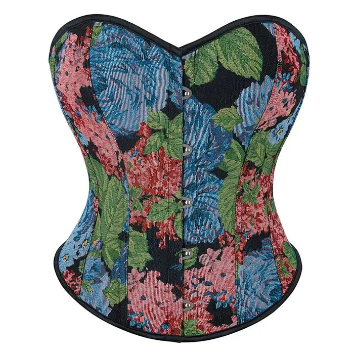 Floral Embroided Backless Gothic Corset Front 5 Busk Back Lace Seamless & Oil Painting Design