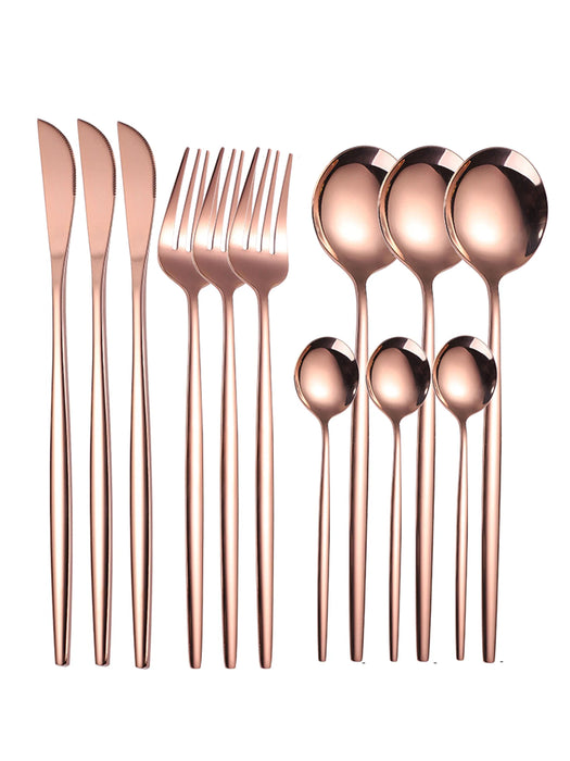 12 Piece Stainless Steel Cutlery Set With Steak Knives And Dessert Spoons