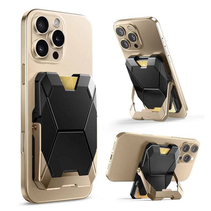 For Iphone 16 / 15 / 14 / 13 Magsafe Phone Card Holder With Stand Metal Lock Cover Hold 6 Cards