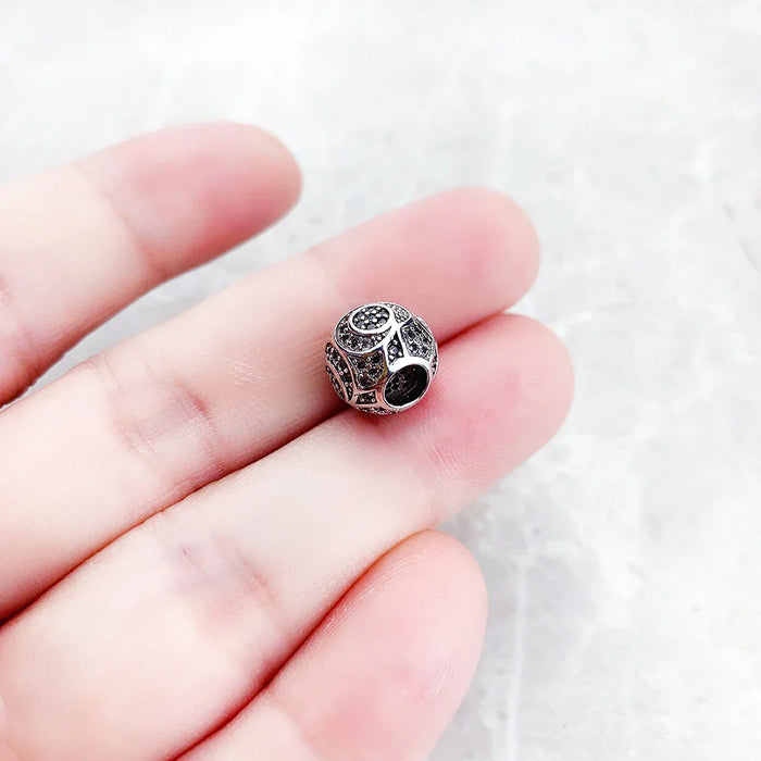 925 Sterling Silver Beads White Stone Crushed Vintage Europe Jewelry