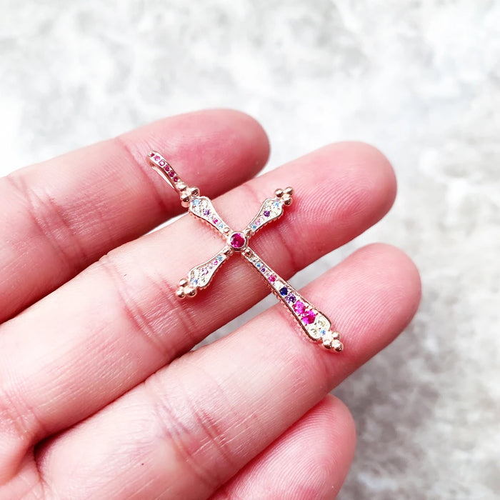 925 Sterling Silver Boho Royalty Rose Gold Cross Pendant For Women