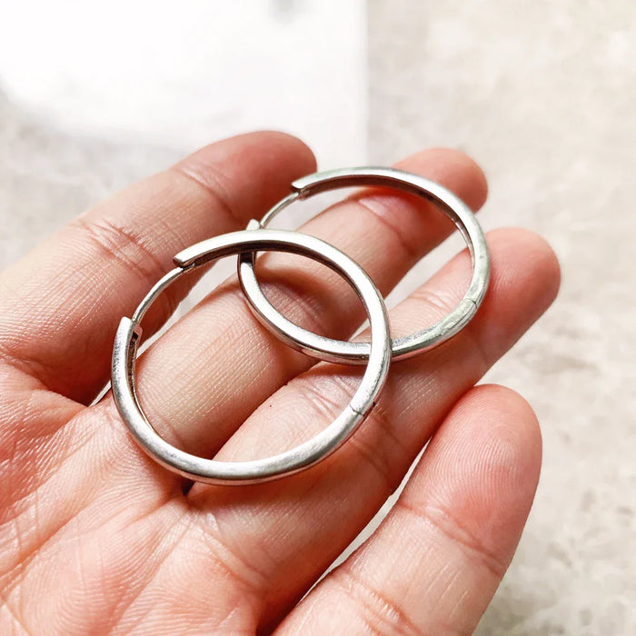 925 Sterling Silver Large Creole Hinged Hoop Earrings Europe Style Glam Jewelry For Women & Men