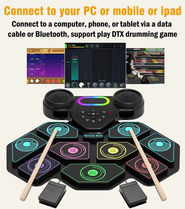 Portable Electronic Drum Set For Kids & Adults 9 Pads With Headphone Jack & Speaker