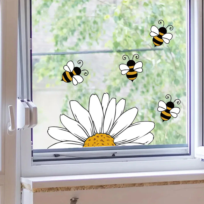 Cartoon Bee Sunflower Wall Stickers For Kids Room Decor