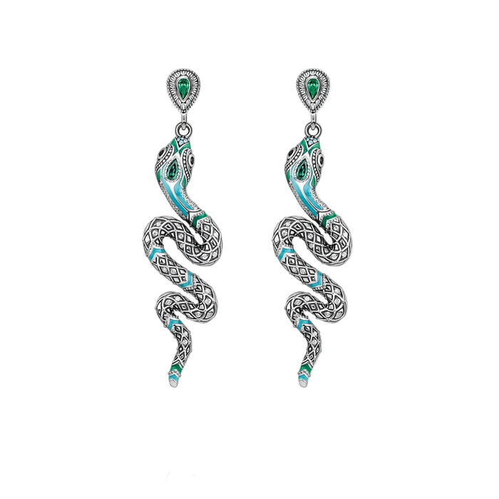 925 Sterling Silver Blue Snake Drop Earrings Handcrafted Bohemian Style Jewelry For Women