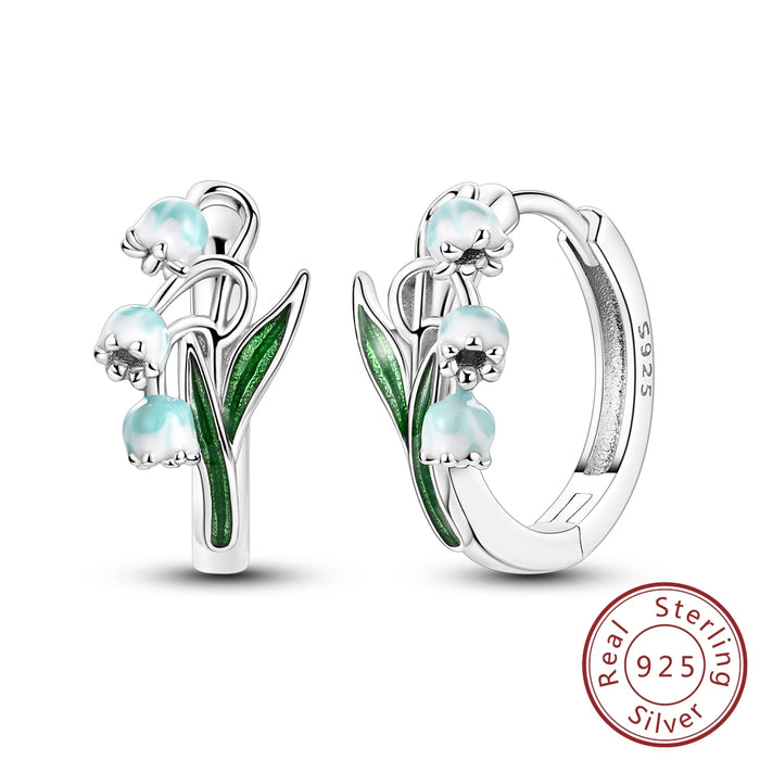 925 Sterling Silver Lily Hoop Earrings Fits Charms Elegant & Fine