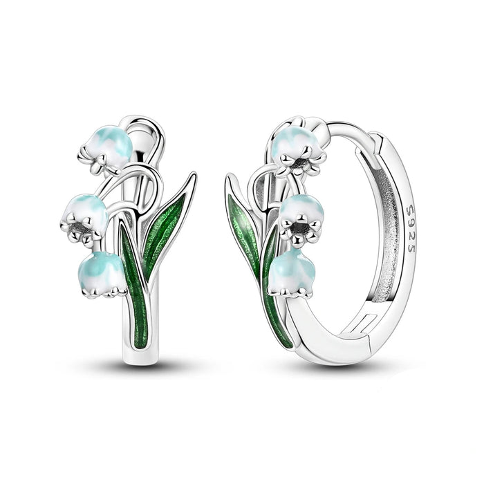 925 Sterling Silver Lily Hoop Earrings Fits Charms Elegant & Fine