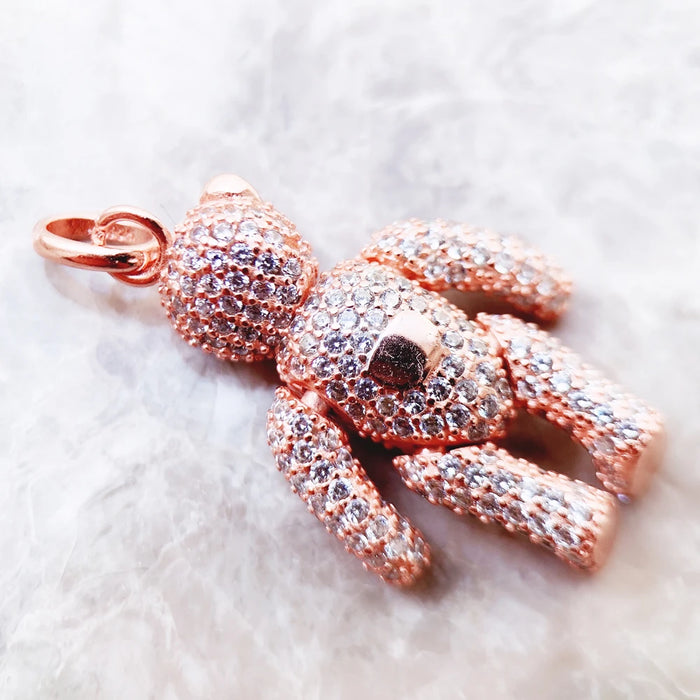 925 Sterling Silver Rose Gold Teddy Bear Pendant Real Jewelry For Women