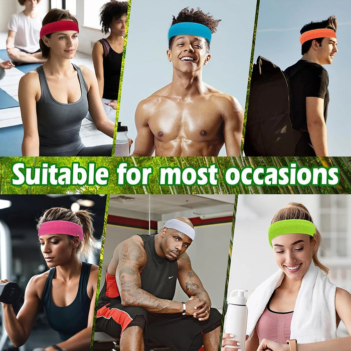 Moisture Wicking Sports Headband Terry Cloth Sweat Band For Tennis Basketball Football