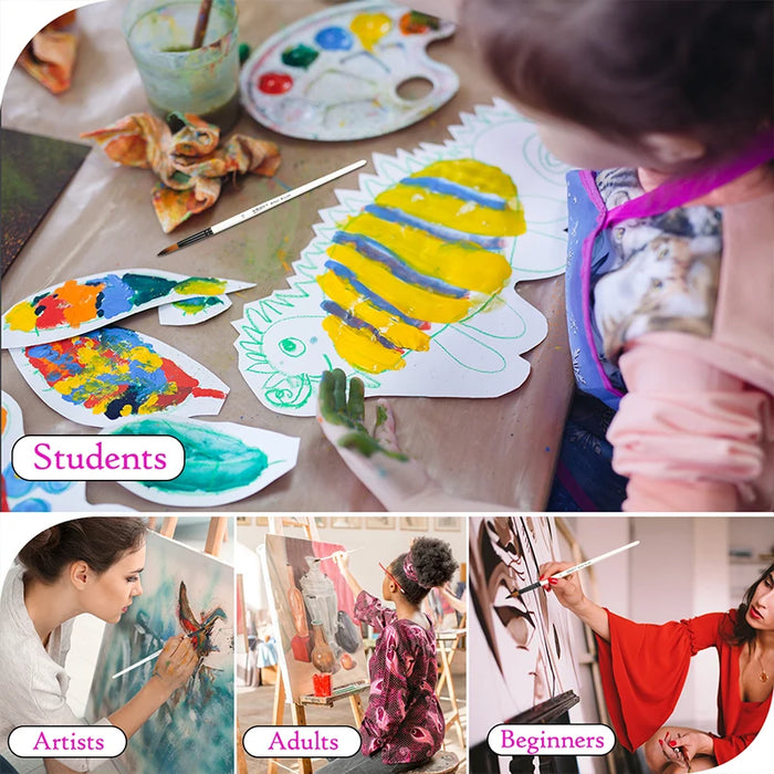 12 Piece Round Filbert Paint Brush Set For Acrylic Oil Watercolour Gouache Synthetic Nylon