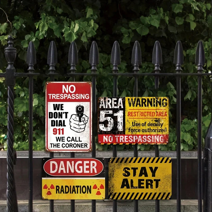 Retro Area 51 No Trespassing Metal Sign Set 4Pcs