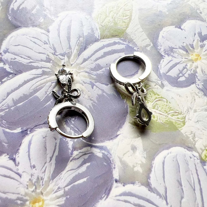 925 Sterling Silver Romantic Gift Bowknot Hinged Hoop Earrings