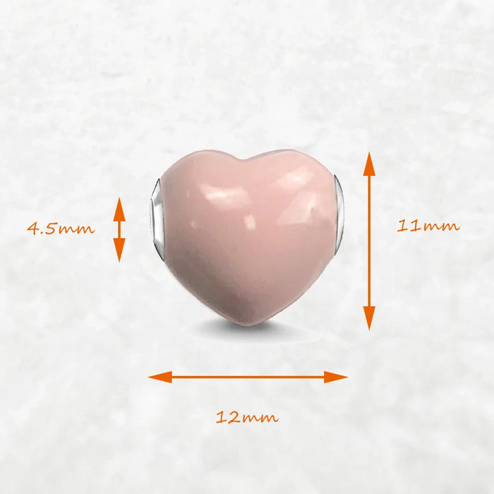 925 Sterling Silver Romantic Pink Heart Beads Charm For European Diy Jewelry Gift For Women