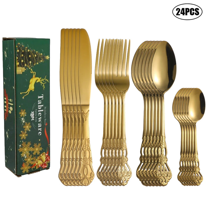 24 Piece Stainless Steel Cutlery Set For Family Hotel Party Christmas Tableware