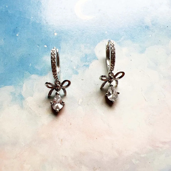 925 Sterling Silver Romantic Gift Bowknot Hinged Hoop Earrings