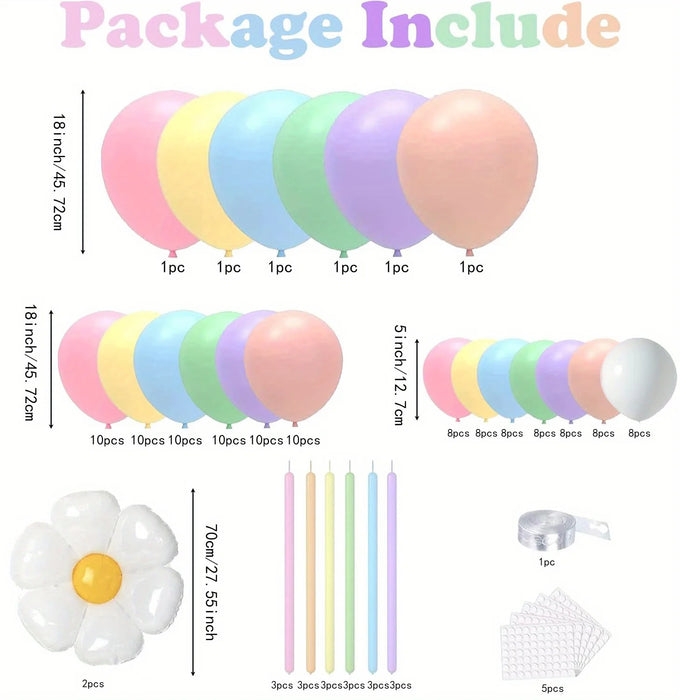148Pcs Colourful Balloon Daisies And Rainbow Long Balloon Macarons Easter Balloon Arch Kit Birthday Easter Party Decorations