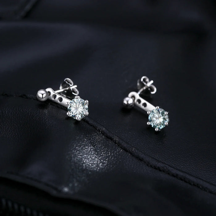 925 Sterling Silver Teal Moissanite Ear Climbers / Stud Earrings For Women