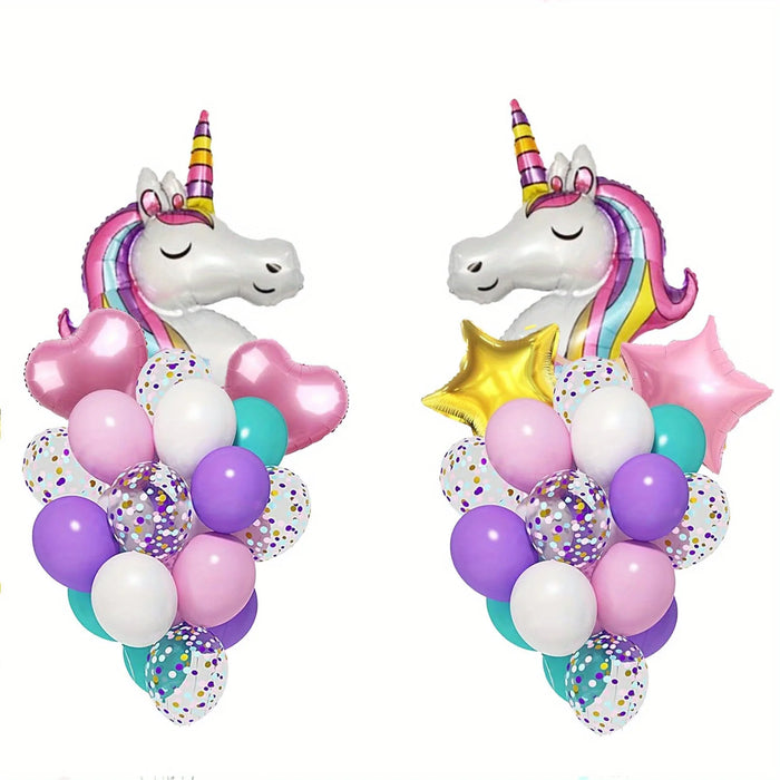 65Pcs Birthday Balloon Set Pentacle Unicorn Balloon Birthday Flag Paper Flowers For Birthday Party Anniversary Decoration