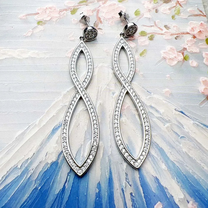 925 Sterling Silver Elegant White Stone Drop Earrings Jewelry For Women