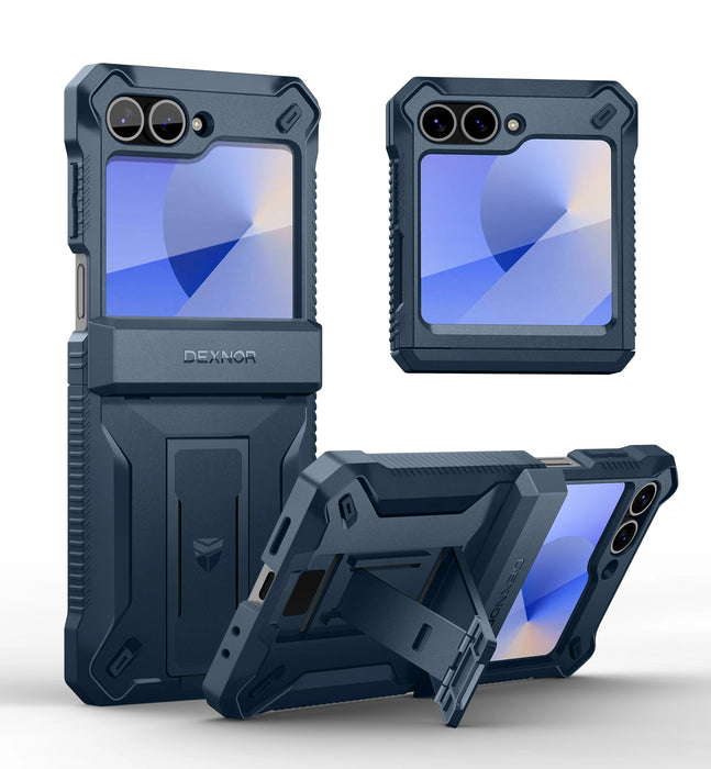 For Samsung Galaxy Z Flip 6 Hinge Protection Dual Layer Rugged Shockproof Full-Body Protective Case With Kickstand
