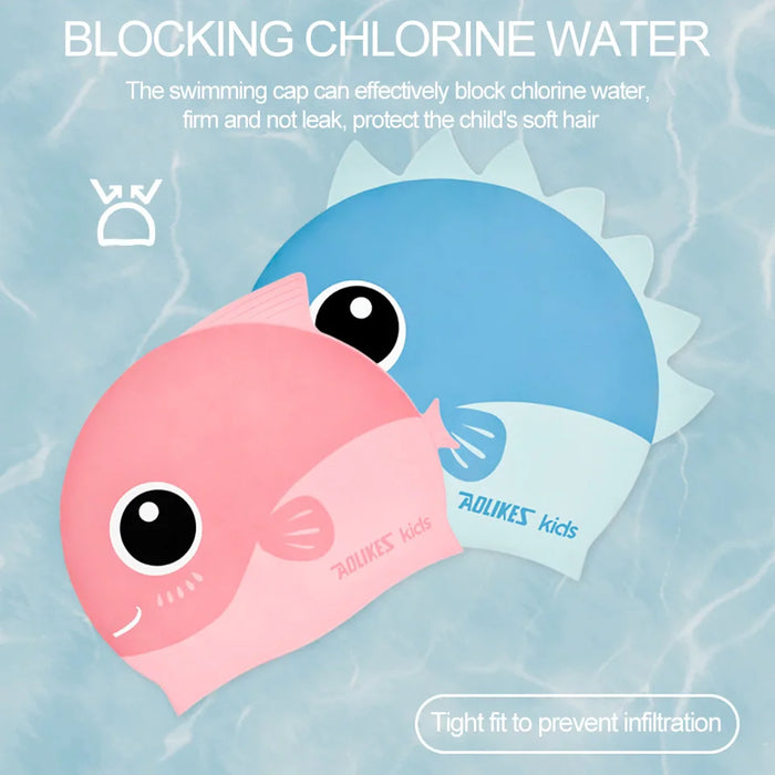 Kids' Cartoon Swimming Cap Waterproof & Ear Protecting For Pool Fun!