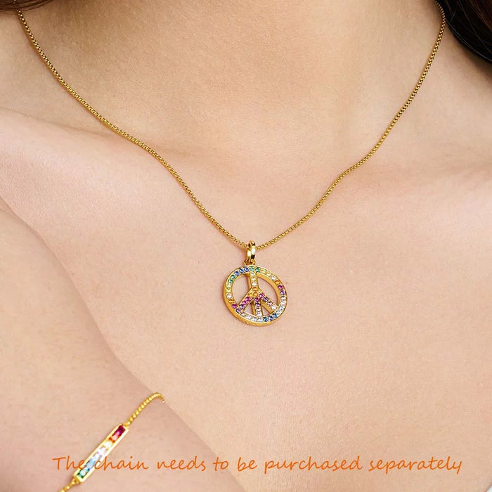 925 Sterling Silver Rainbow Peace Pendant & Gold Plated Classic Gift For Women
