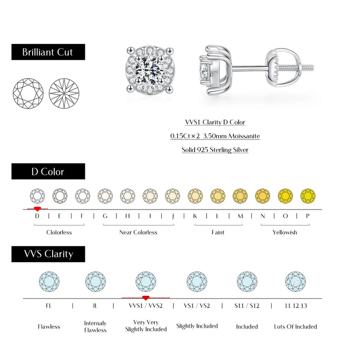 925 Sterling Silver Round Cut Moissanite Stud Earrings In For Bridal Gifts