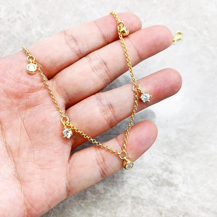 925 Sterling Silver Gold Chain Necklace With White Stones Fine Jewelry For Women European Design