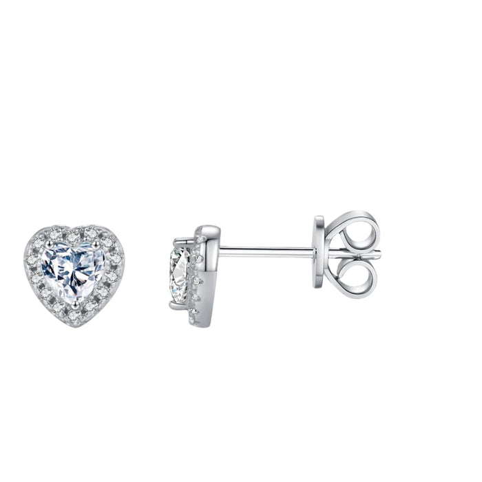 925 Sterling Silver Diamond Hearts Stud Earringslab Created