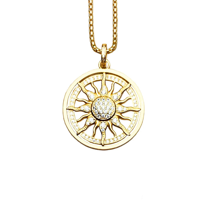 925 Sterling Silver Sun Link Chain Necklace Ethnic Jewelry For Men And Women
