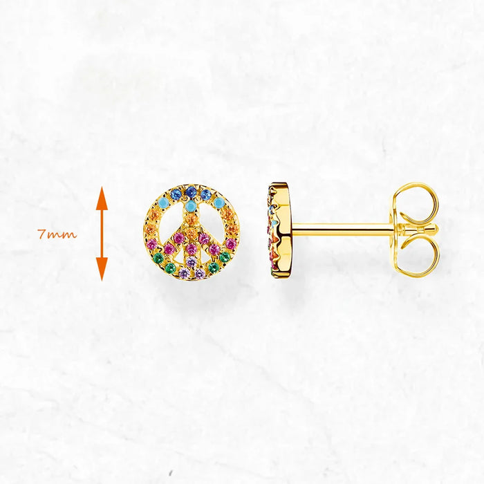 925 Sterling Silver New Colourful Peace Ear Studs For Women Trendy Gift