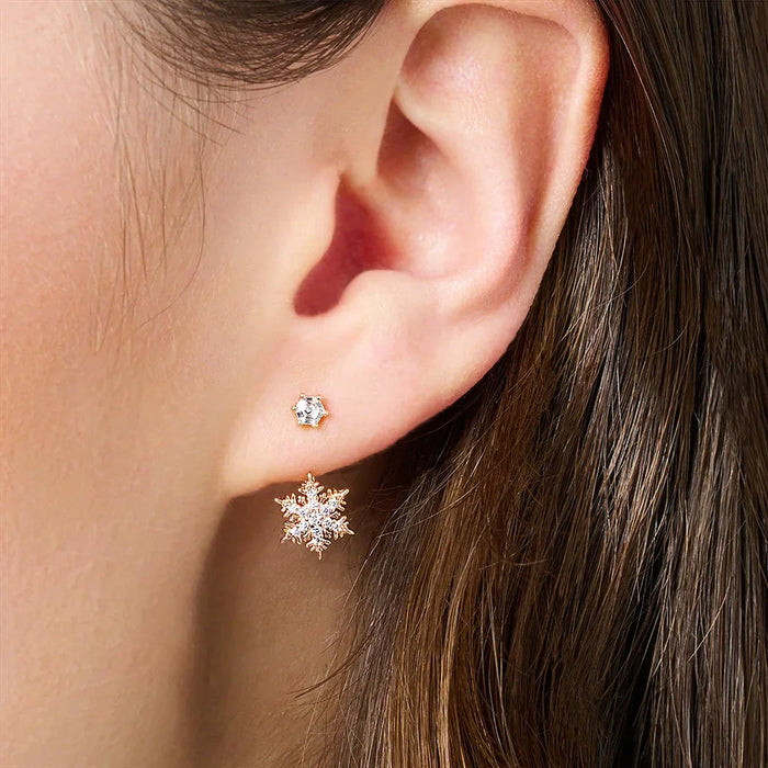 925 Sterling Silver Romantic Gift Snowflake Earrings Rose Gold Women