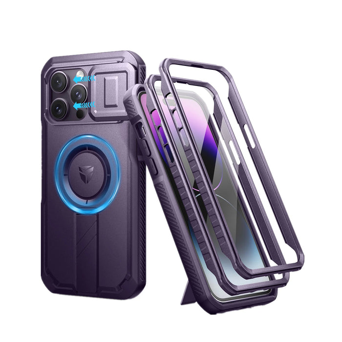 For Iphone 14 Pro Max Rugged Armor Shockproof Case With Built-In Sliding Camera Case And Built-In Screen Protector Kickstand