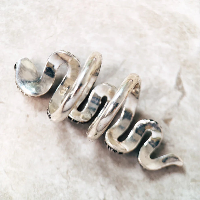 925 Sterling Silver Vintage Black Snake Ring Women