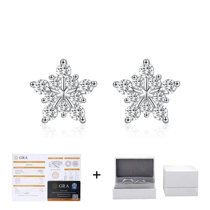 925 Sterling Silver Dazzling Moissanite Snowflake Studs