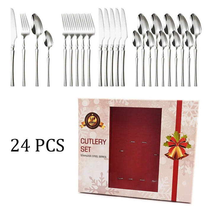 24 Piece Stainless Steel Cutlery Set For Christmas Dinner
