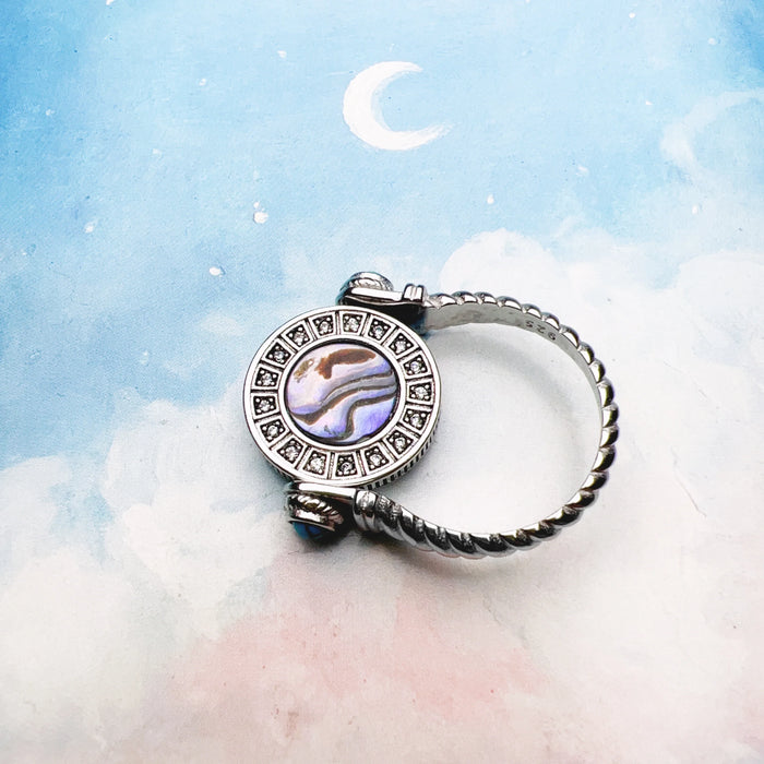 925 Sterling Silver Abalone Shell Ring Rotatable Europe Style