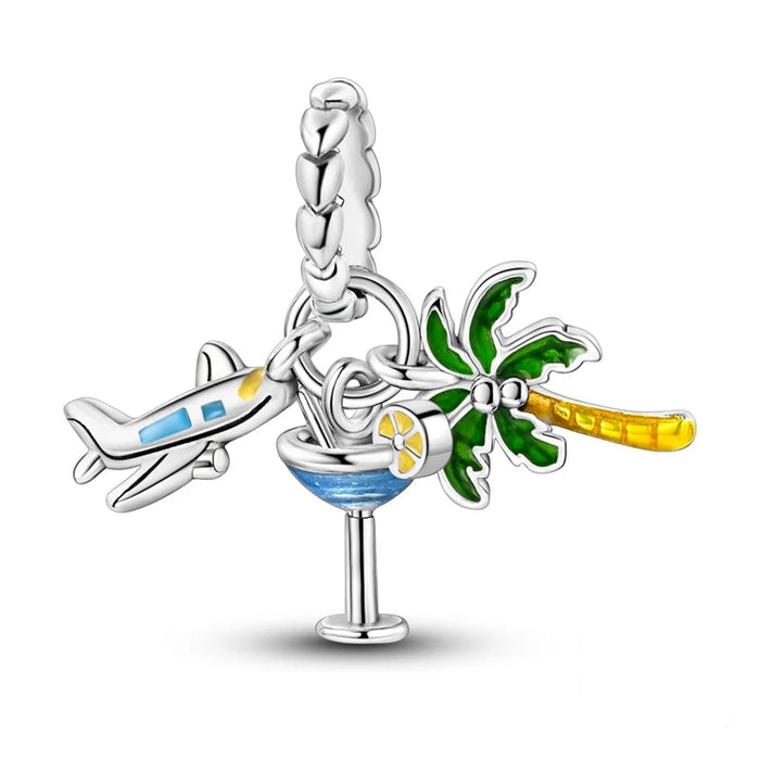 925 Sterling Silver Coconut Tree Airplane Pendant Fits Bracelet / Necklace Women Diy Gift