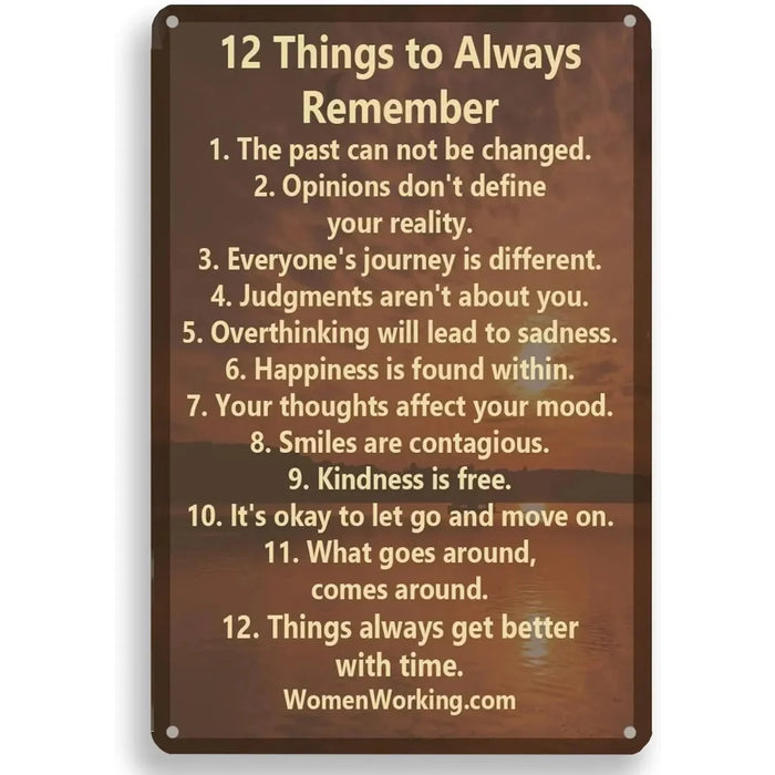 12 Things To Remember Tin Sign Motivational Wall Art