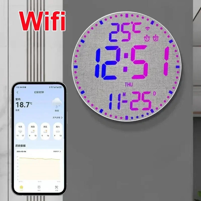Large Smart Led Wall Clock With Dual Alarms