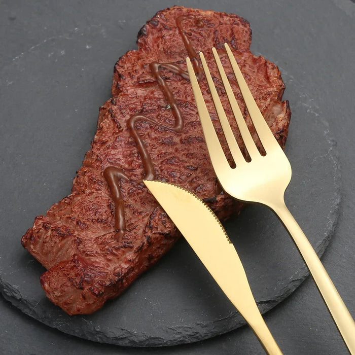 30 Piece Stainless Steel Flatware Set For Western Dining Gold Matte Finish