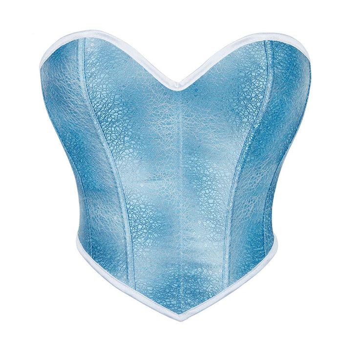 Blue Sequined Zip-Up Corset Plus Size S-Xxl 12 Fish Bone Strapless Summer Cropped Top