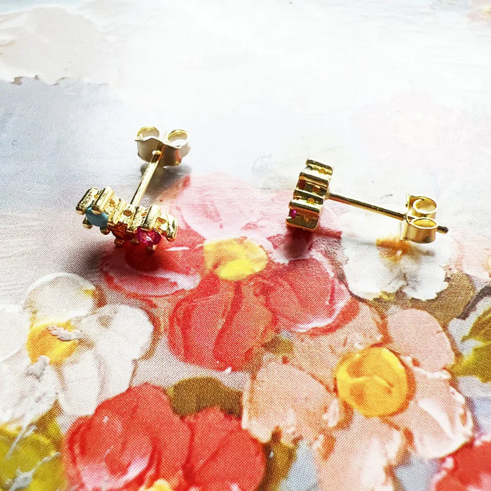 925 Sterling Silver Colourful Stone Ear Studs For Women