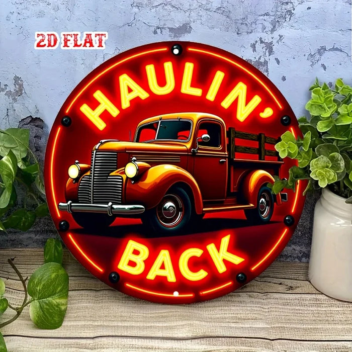 Retro Neon Truck Metal Sign Rustic Design With Red / Yellow Frame