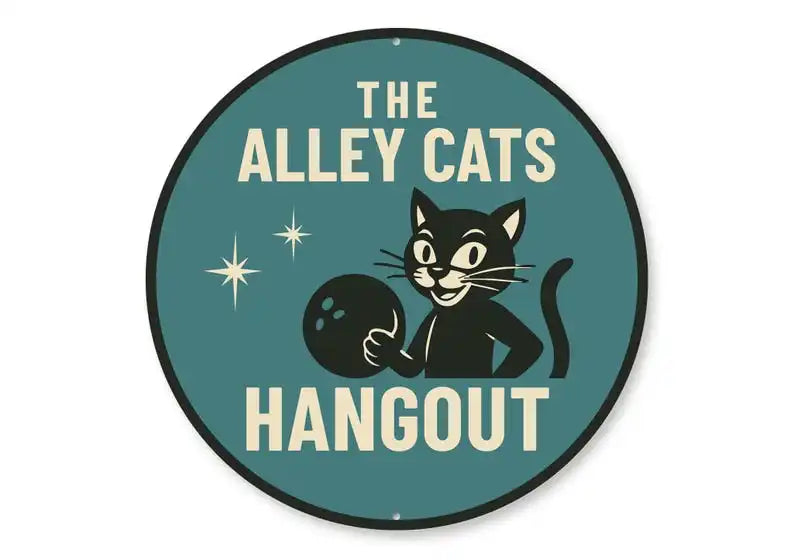 Cat-Themed Bowling Alley Sign Metal Decor