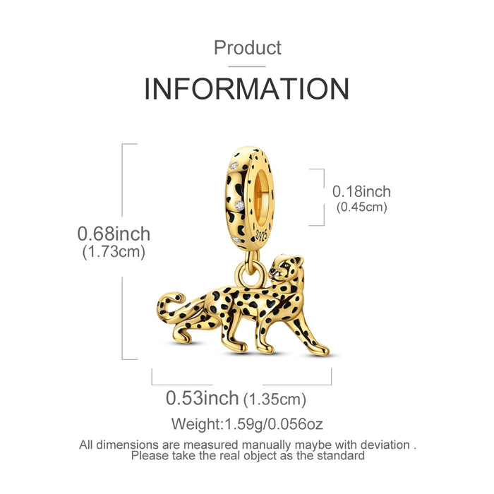 925 Sterling Silver Leopard Pendant Fits Bracelets & Necklaces Diy Gift
